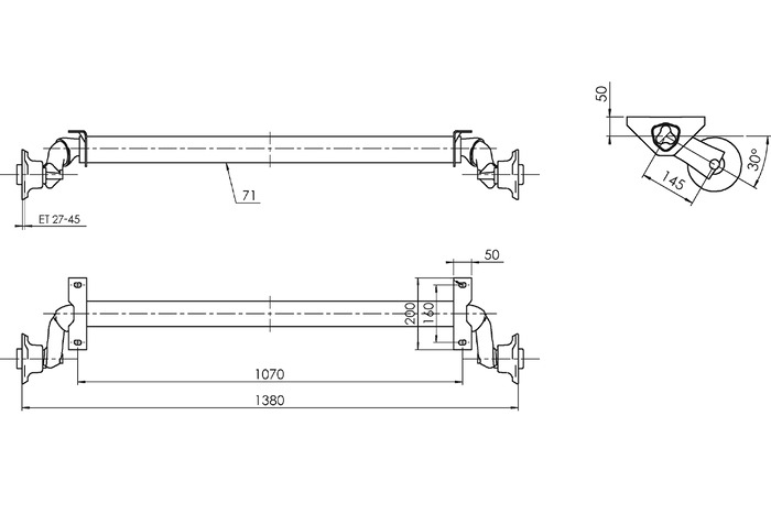 AL-KO OPTIMA nebrzděná náprava pro přívěs 750kg 1070mm 1380mm 4x100