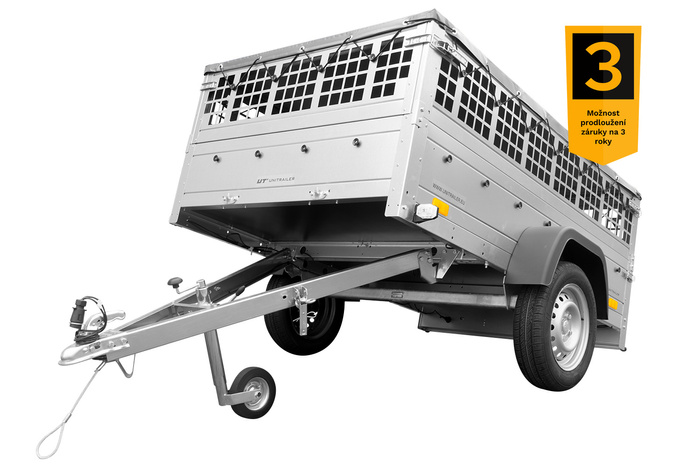 Jednonápravový přívěs 200x125 UNITRAILER GARDEN 201 KIPP s pletivovými bočnicemi a šedou plachtou