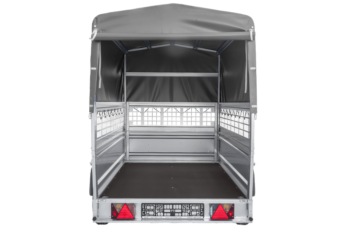 Jednonápravový přívěs 230x125 UNITRAILER FORCE 230 KIPP s pletivovými bočnicemi, rámem H-800 a šedým krytem