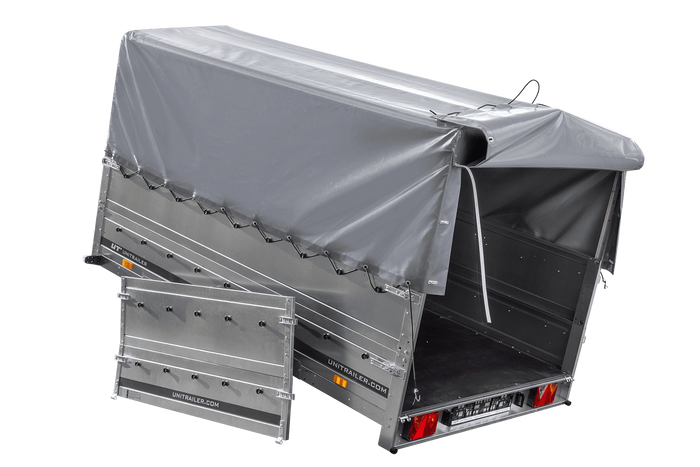 Přívěs Garden Trailer 265 KIPP s BIS bočnicemi, rámem H-800 a šedou plachtou