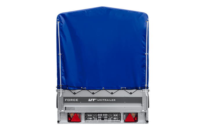 Jednonápravový přívěs na pružinách 264x125 UNITRAILER FORCE 264/R KIPP s rámem H-1100 a modrým krytem