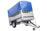 Jednonápravový přívěs 230x125 UNITRAILER FORCE 230 KIPP s pletivovými bočnicemi, rámem H-0 a modrým krytem