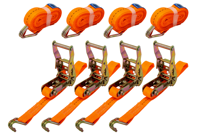 Sada čtyř oranžových přepravních pásů UNITRAILER 4m/25mm/1t s napínákem