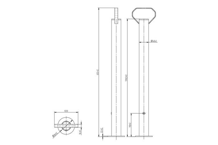 Pevná podpěra KNOTT KK12581 pro přívěs 150 kg 48 mm 600 mm