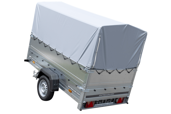 Přívěs za auto 230x125 UNITRAILER GARDEN 230 KIPP s bočnicemi BIS, rámem H-800 a šedým krytem