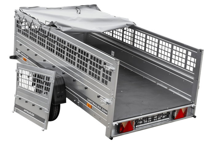 Jednonápravový přívěs 264x125 UNITRAILER GARDEN 264 KIPP s pletivovými bočnicemi a šedou plachtou