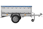 Přívěs za auto s hliníkovými bočnicemi 200x125 Unitrailer Garden 201 KIPP ALU s bočnicemi BIS, rámem H-0 a modrým krytem