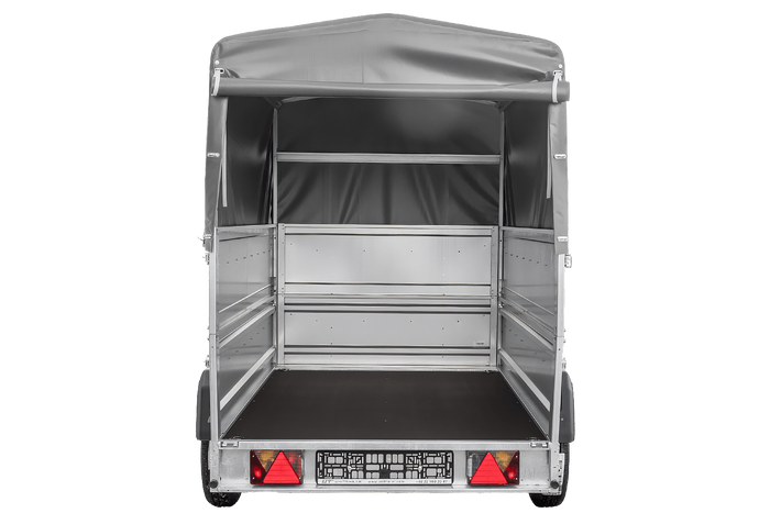 Jednonápravový přívěs na pružinách 230x125 UNITRAILER FORCE 230/R KIPP s bočnicemi BIS, rámem H-800 a šedým krytem