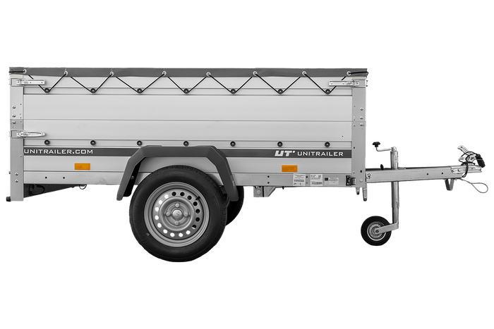 Přívěs za auto s hliníkovými bočnicemi 200x125 Unitrailer Garden 201 KIPP ALU s bočnicemi BIS, rámem H-0 a šedým krytem