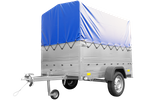 Jednonápravový přívěs 200x125 UNITRAILER GARDEN 201 KIPP s bočnicemi BIS, rámem H-800 a modrým krytem