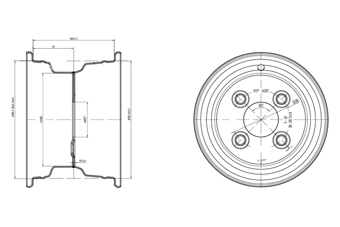 Ocelový disk UNITRAILER 5.5Ix8"H2 4x100 ET:-2