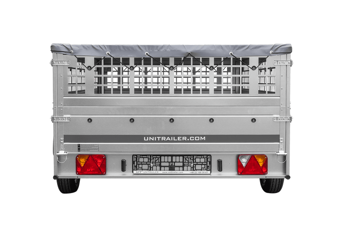 Lehký přívěs 264x150 UNITRAILER GARDEN 265 KIPP s bočnicemi z pletiva, rámem H-0 a šedým krytem