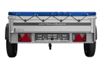 Jednonápravový přívěs s hliníkovými bočnicemi 200x125 Unitrailer Garden 201 KIPP ALU s rámem H-0 a modrým krytem