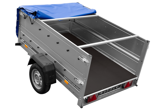 Přívěs za auto 200x125 UNITRAILER GARDEN 201 KIPP s bočnicemi BIS a modrou plachtou