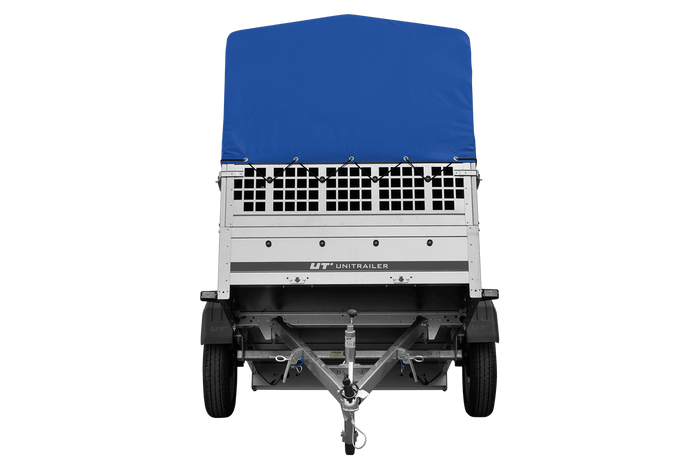 Přívěs za auto 200x125 UNITRAILER GARDEN 201 KIPP s pletivovými bočnicemi, rámem H-800 a šedou plachtou