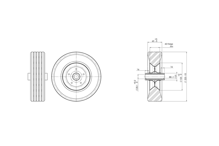 Náhradní kolo pro WINTERHOFF 255SB, celogumové opěrné kolo 225x70mm