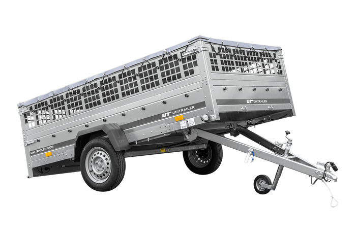 Lehký přívěs 264x150 UNITRAILER GARDEN 265 KIPP s bočnicemi z pletiva, rámem H-0 a šedým krytem