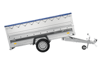 Jednonápravový přívěs na pružinách 264x125 UNITRAILER FORCE 264/R KIPP s bočnicemi BIS, rámem H-0 a modrou plachtou