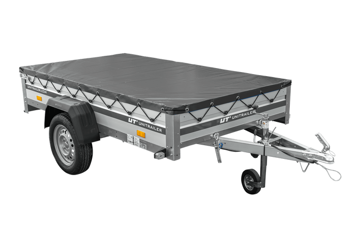 Jednonápravový přívěs s hliníkovými bočnicemi 230x125 Unitrailer Garden 230 KIPP ALU s rámem H-0 a šedým krytem