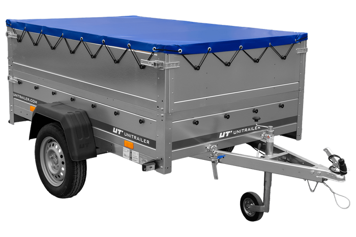 Přívěs za auto 200x125 UNITRAILER GARDEN 201 KIPP s bočnicemi BIS a modrou plachtou