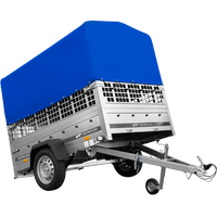 Jednonápravový přívěs na pružinách 200x125 UNITRAILER GARDEN 201/R KIPP s pletivovými bočnicemi, rámem H-800 a modrým krytem