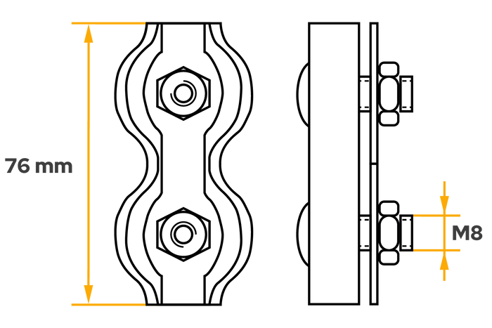 Dvojitá sedlová lanová svorka DROMET ZLS.8 pro lana o průměru 8 mm