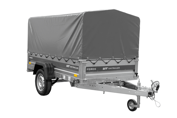 Přívěs za auto na pružinách 230x125 UNITRAILER FORCE 230/R KIPP s rámem H-800 a šedým krytem