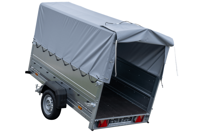 Přívěs za auto 230x125 UNITRAILER GARDEN 230 KIPP s bočnicemi BIS, rámem H-800 a šedým krytem