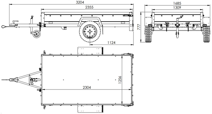 Jednonápravový přívěs s hliníkovými bočnicemi 230x125 Unitrailer Garden 230 KIPP ALU s bočnicemi BIS, rámem H-0 a modrým krytem