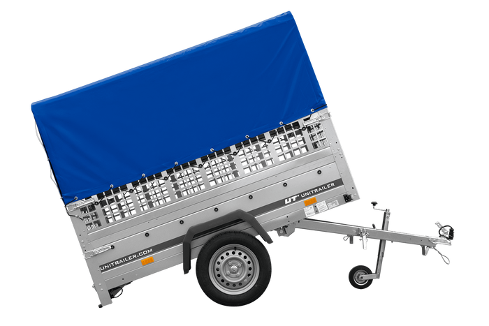 Přívěs za auto 200x125 UNITRAILER GARDEN 201 KIPP s pletivovými bočnicemi, rámem H-800 a šedou plachtou
