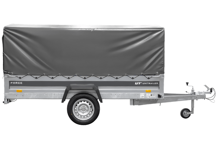 Přívěs pro auto 264x125 UNITRAILER FORCE 264 KIPP s rámem H-800 a šedou plachtou