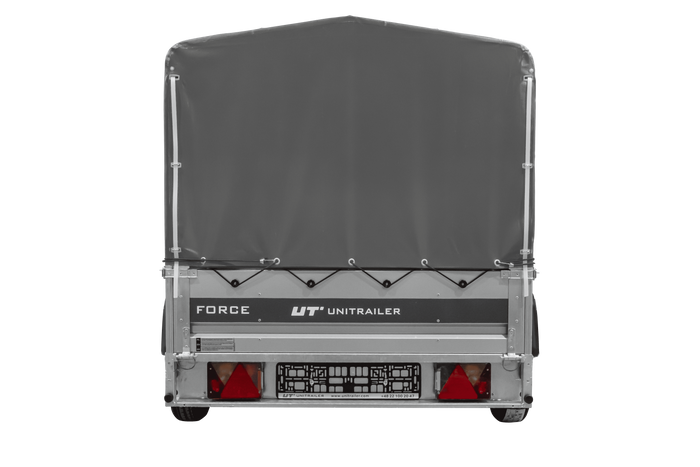 Přívěs za auto na pružinách 230x125 UNITRAILER FORCE 230/R KIPP s rámem H-800 a šedým krytem