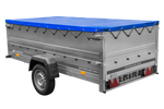 Jednonápravový přívěs na pružinách 264x125 UNITRAILER GARDEN 264/R KIPP s bočnicemi BIS, rámem H-0 a modrou plachtou