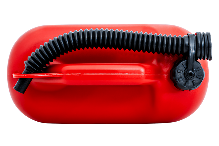 10litrový plastový kanystr HERMON s trychtýřem, červený