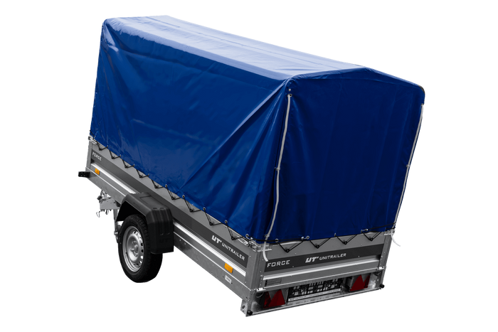 Přívěs pro auto 264x125 UNITRAILER FORCE 264 KIPP s rámem H-1100 a modrým krytem