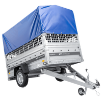 Jednonápravový přívěs 230x125 UNITRAILER FORCE 230 KIPP s pletivovými bočnicemi, rámem H-0 a modrým krytem