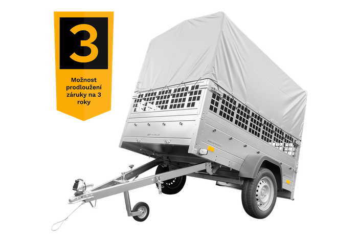 Jednonápravový přívěs 200x125 UNITRAILER GARDEN 201 KIPP s pletivovými bočnicemi, rámem H-800 a šedým krytem