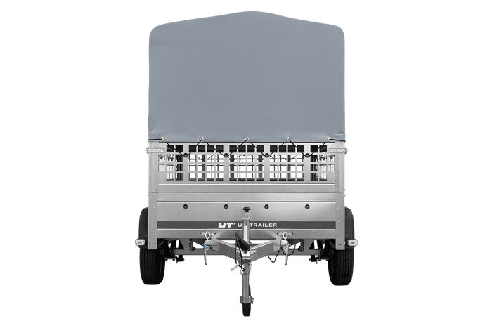 Jednonápravový přívěs na pružinách 200x125 UNITRAILER GARDEN 201/R KIPP s pletivovými bočnicemi, rámem H-800 a šedým krytem