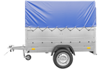 Jednonápravový přívěs 200x125 UNITRAILER GARDEN 201 KIPP s bočnicemi BIS, rámem H-800 a modrým krytem