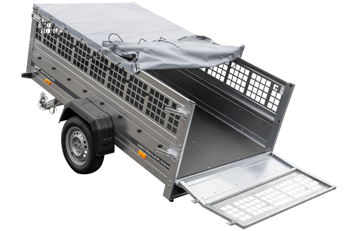 Přívěs Garden Trailer 230 KIPP s síťovanými BIS bočnicemi, rámem H-0 a šedou plachtou