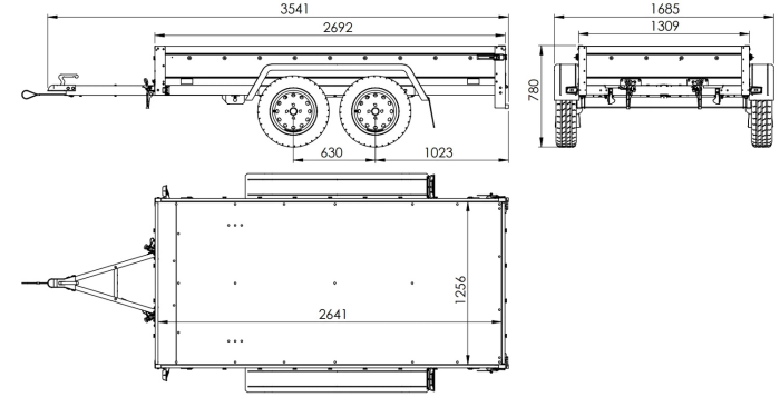 Dvounápravový přívěs 264x125 UNITRAILER GARDEN 264/2 KIPP s rámem H-1100 a modrou plachtou