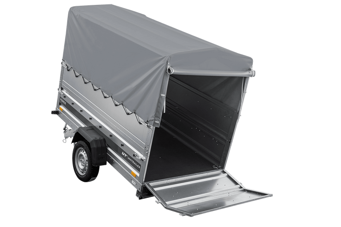 Přívěs za auto 230x125 UNITRAILER FORCE 230 KIPP s bočnicemi BIS, rámem H-800 a šedým krytem