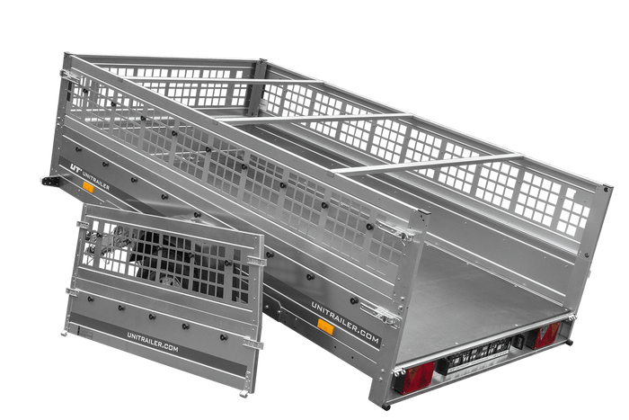 Lehký přívěs 264x150 UNITRAILER GARDEN 265 KIPP s pletivovými bočnicemi, rámem H-0 a modrým krytem