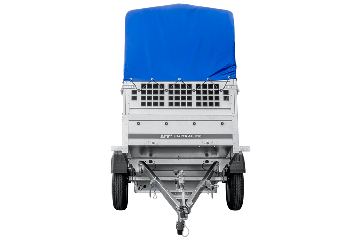 Lehký přívěs 200x106 UNITRAILER GARDEN 200 KIPP s pletivovými bočnicemi, rámem H-800 a modrým krytem