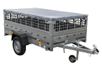 Lehký přívěs na pružinách 230x125 UNITRAILER GARDEN 230/R KIPP s pletivovými bočnicemi, rámem H-0 a šedým krytem