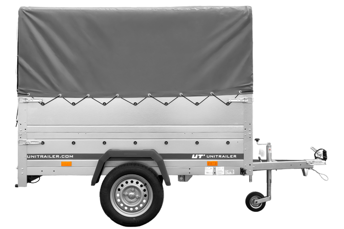 Přívěs za auto 200x125 UNITRAILER GARDEN 201 KIPP s bočnicemi BIS, rámem H-800 a šedým krytem