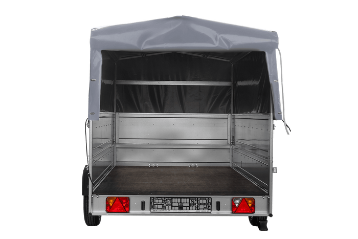 Jednonápravový přívěs na pružinách 264x150 UNITRAILER GARDEN 265/R KIPP s bočnicemi BIS, rámem H-800 a šedým krytem