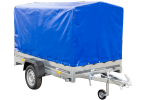 Přívěs za auto na pružinách 230x125 UNITRAILER GARDEN 230/R KIPP s rámem H-1100 a modrým krytem