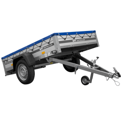 Jednonápravový přívěs s hliníkovými bočnicemi 200x125 Unitrailer Garden 201 KIPP ALU s rámem H-0 a modrým krytem