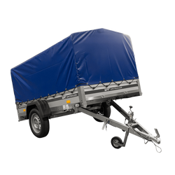 Jednonápravový přívěs s hliníkovými bočnicemi 230x125 Unitrailer Garden 230 KIPP ALU s rámem H-800 a modrým krytem
